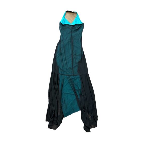 Vintage Y2K City Triangles Green Black High Low Halter Dress Whimsigoth Womens M - Picture 6 of 8